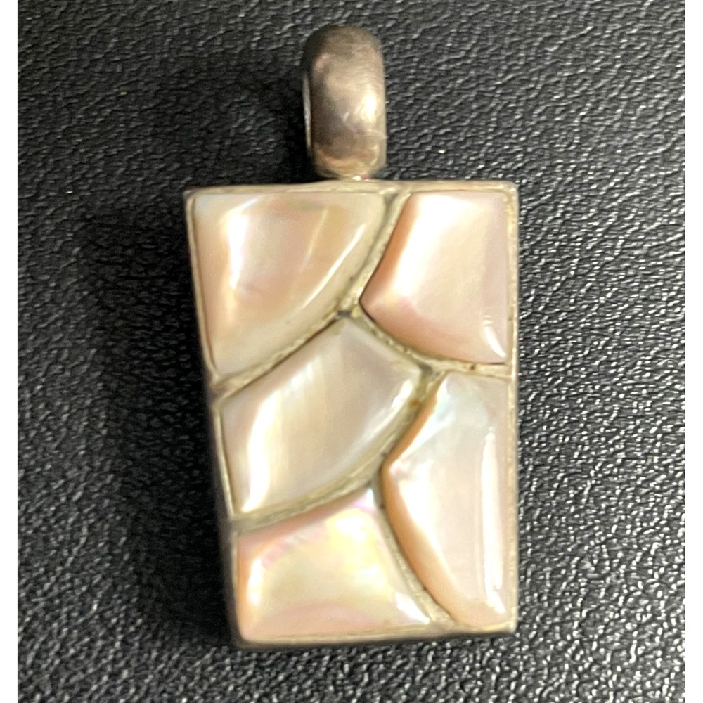 Vintage Sterling Silver Pendant Mother of Pearl MOP Mosaic Pink Shell 925